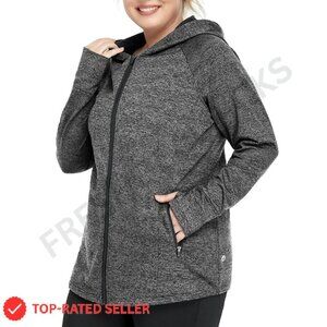 Plus Size Fleece Hooded Jacket Lightweight Thermal Activewear Full Zip